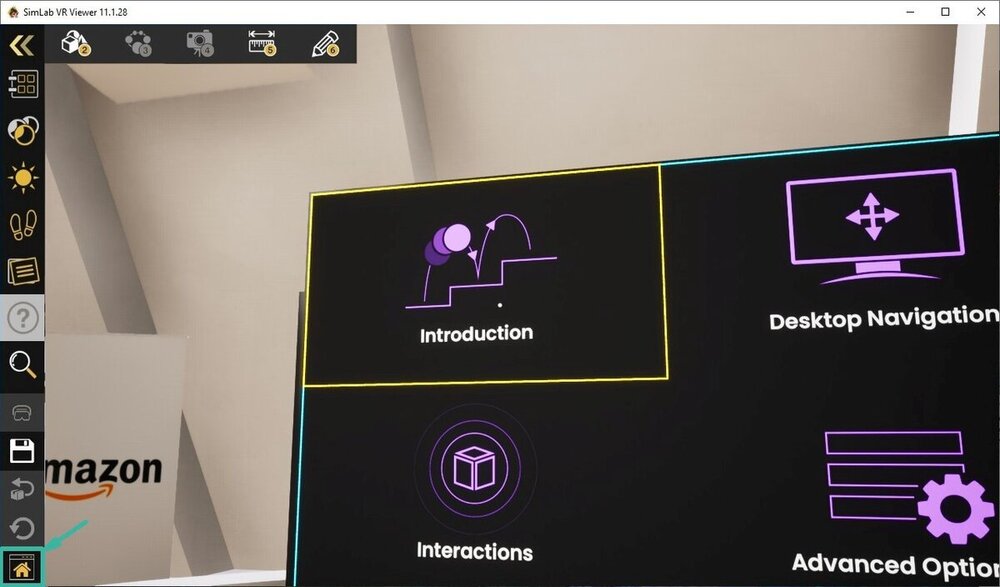 Chcete-li zavřít soubor a ukončit spolupráci VR Collaboration, stiskněte prostřední tlačítko kolečko myši a v menu na levé straně klikněte na ikonu domů dole.